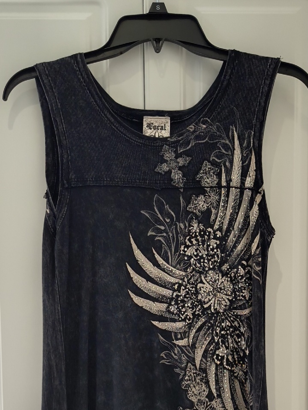 Vocal Black Dress with Silver Bling & Floral Wing Design